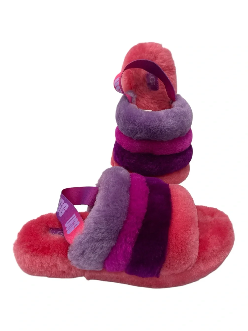 UGG Kids Pink & Purple Fluff Slide Sandals KIDS UGG FLUFF YEAH LOGO SLIDES sz 5